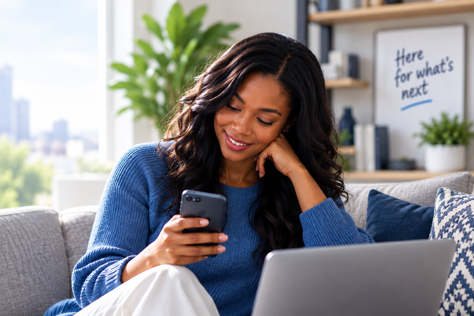 FirstNatWest customer using her phone at home