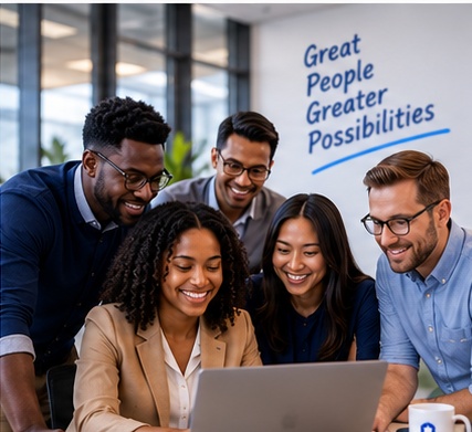 firstnatwest colleagues collaborating around a laptop