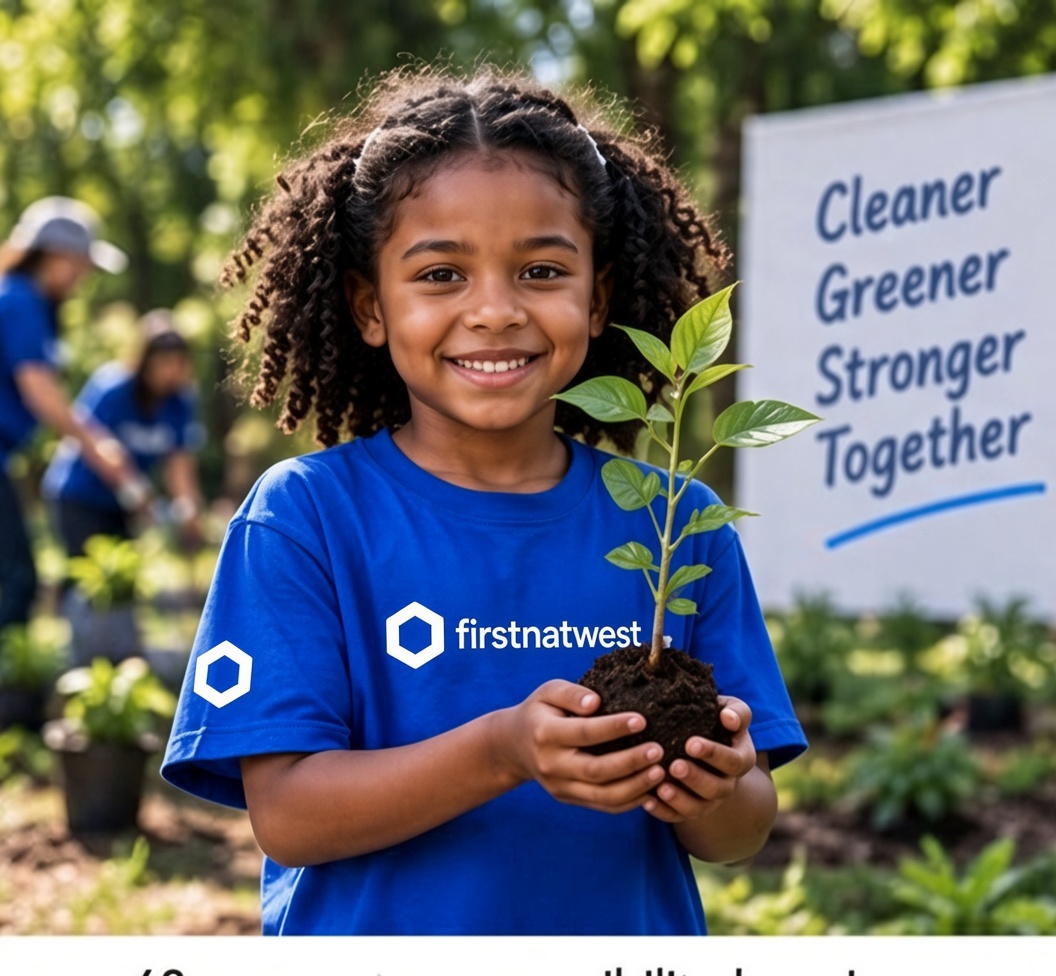 Child planting a tree during a community event